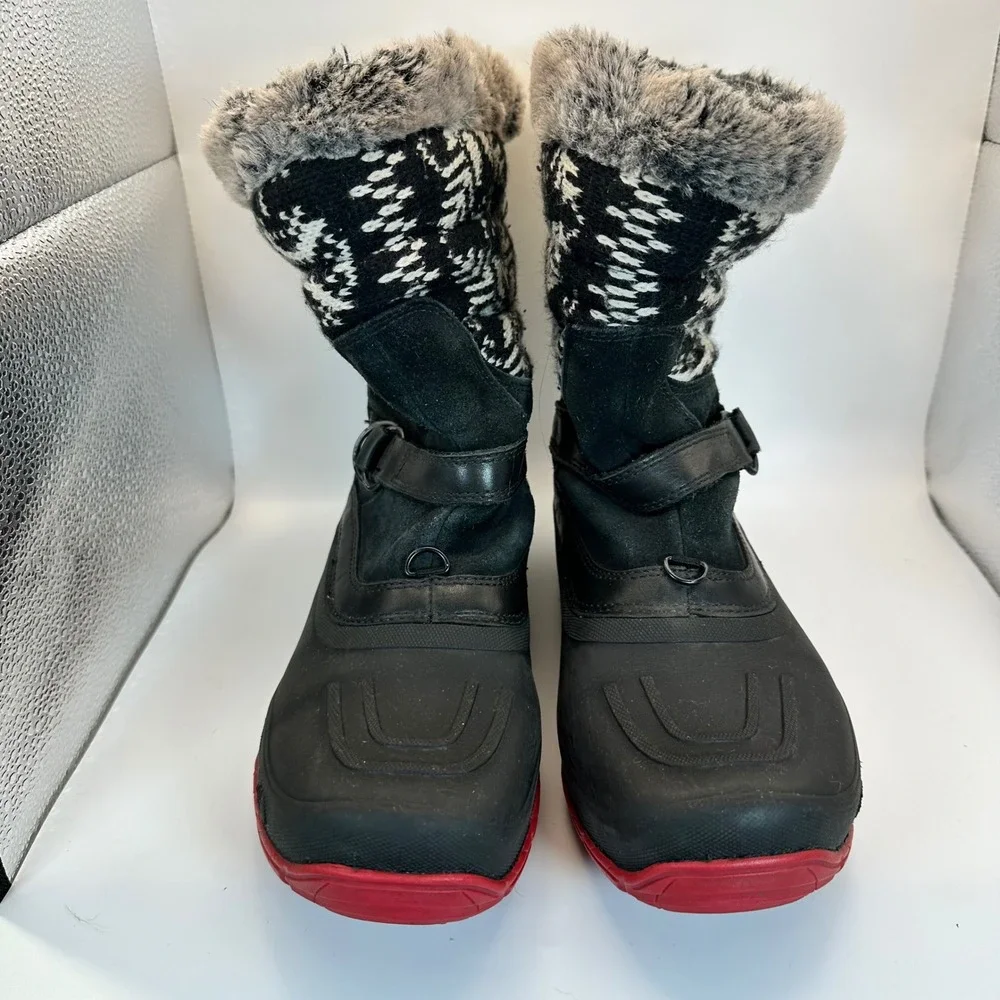 The North Face Winter Boots Women 8 Black Red Waterproof Knit Faux Fur Gorpcore